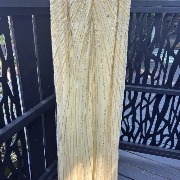 Mac Duggal Yellow Beaded Sequin Gown – Deep V Wrap Slit Formal Prom Dress NWOT - Picture 10 of 16